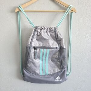 Adidas Unisex Alliance II Drawstring Backpack Gray Teal Bag w/ Lined Pockets